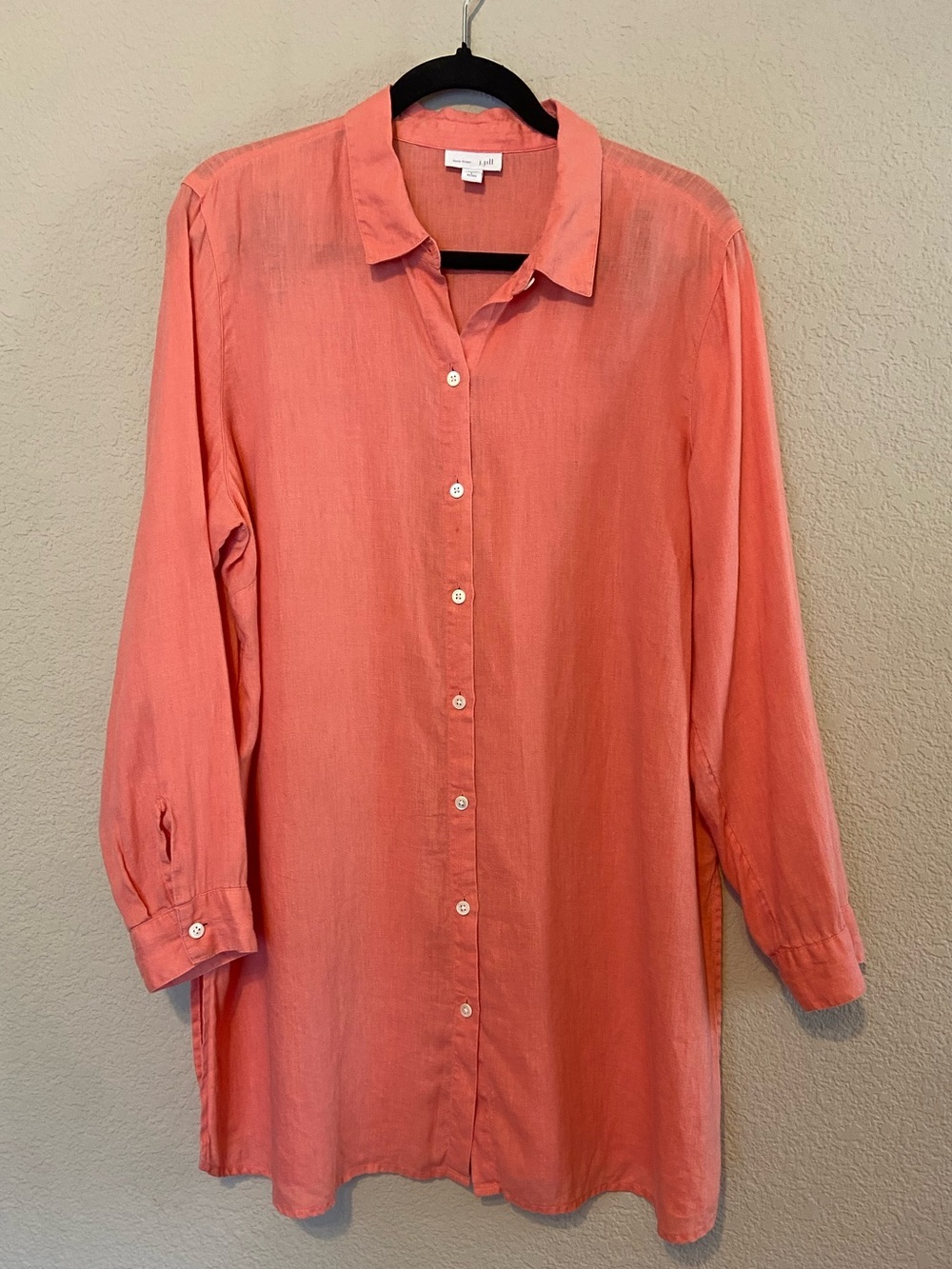 J Jill Love Linen Womens Tunic Top Button Front Side Slit Orange Coral L Petite